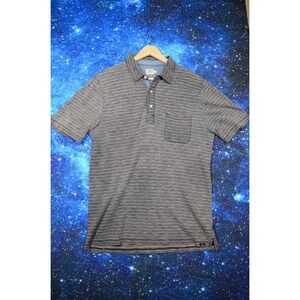 Faherty Polo Shirt Mens Large Gray‎ Blue Striped Short Sleeve Pocket Casual